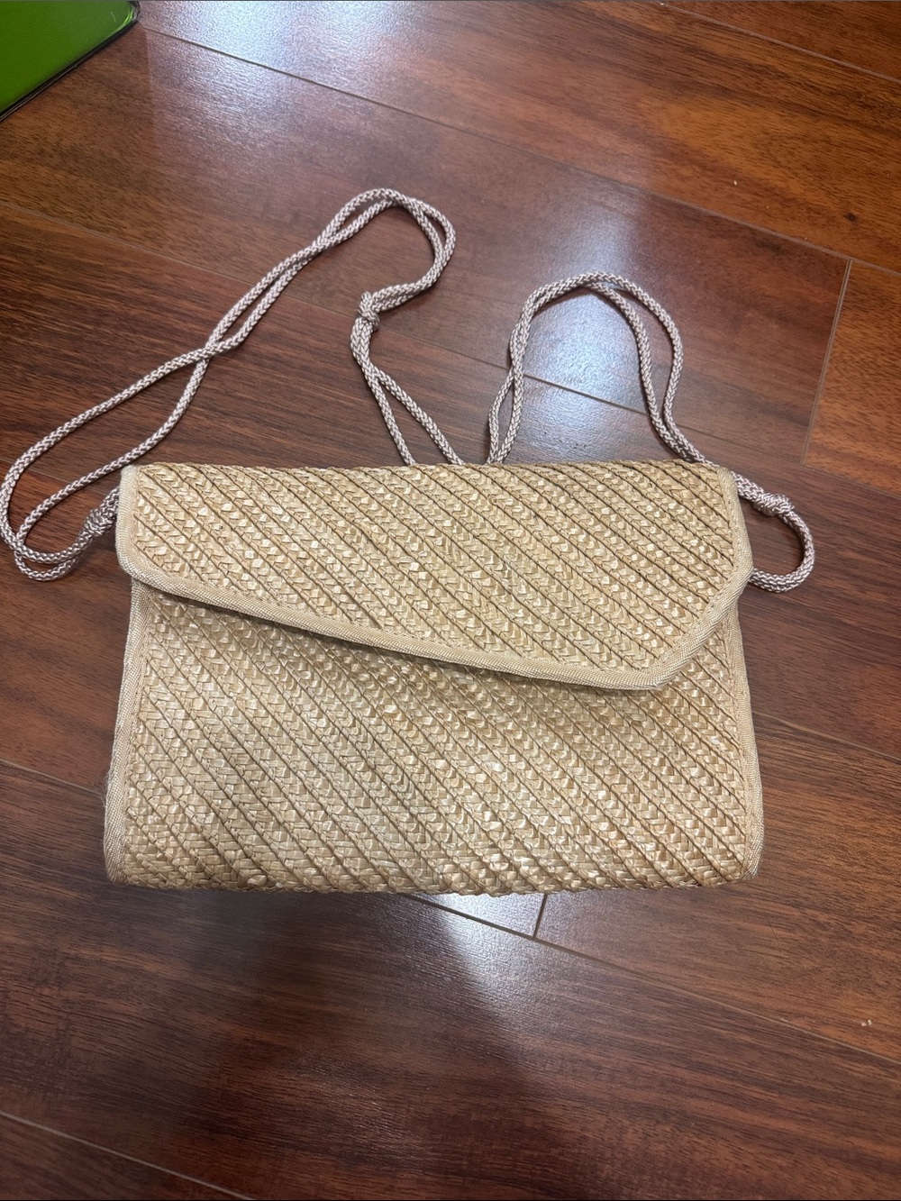 Vintage Natural Woven Crossbody Bag with Rope Strap